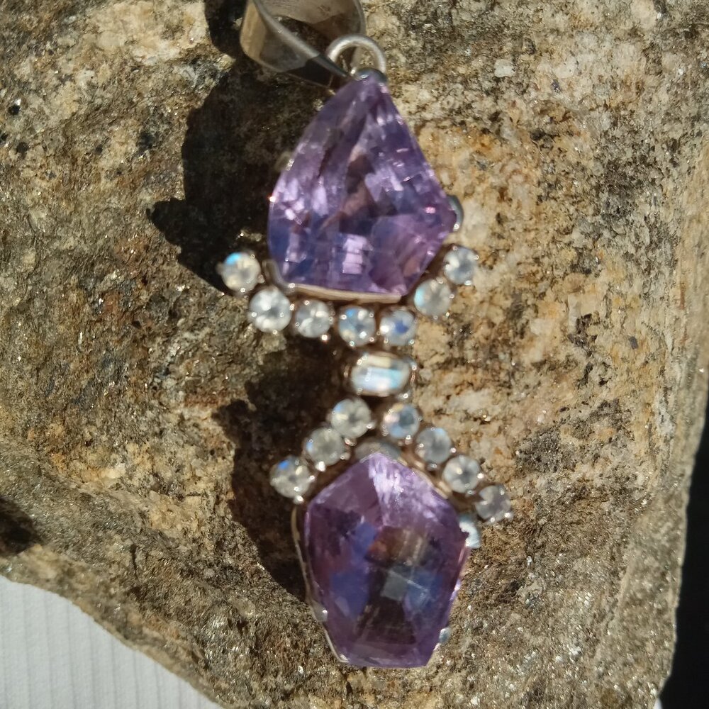 Amethyst And  AAA+ Moonstones Pendant in 925 Silver
